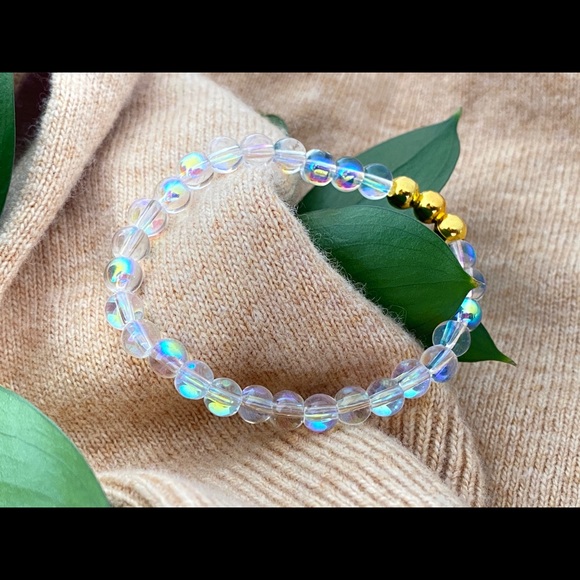 Beaded Transparent Stretch Glass Bracelet - Picture 5 of 5